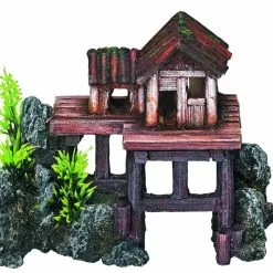 Vadigran Decorazione Per Acquario, Casetta In Legno Su Palafitte