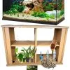 FERPLAST Acquario Dubai 120 Led Nero Con Allestimento Dolce + Supporto Wood 120x40x67.5 Cm