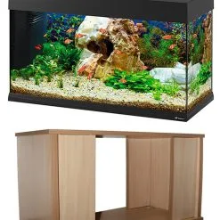 FERPLAST Acquario Dubai 80 Led Nero Con Allestimento Dolce + Supporto Color Ciliegio 81x41x68hcm (JW80F)